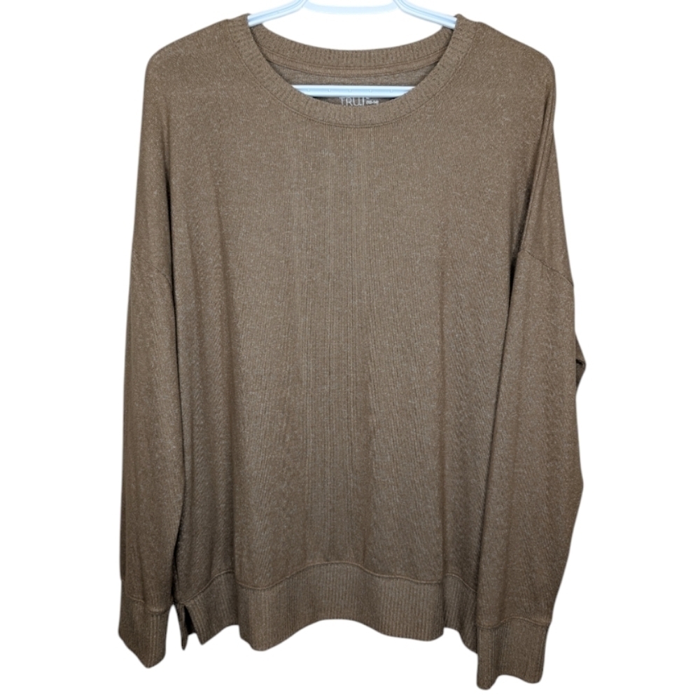 Time & Tru Neutral Brown Tan Knit Soft Sweater Womens L (12-14)